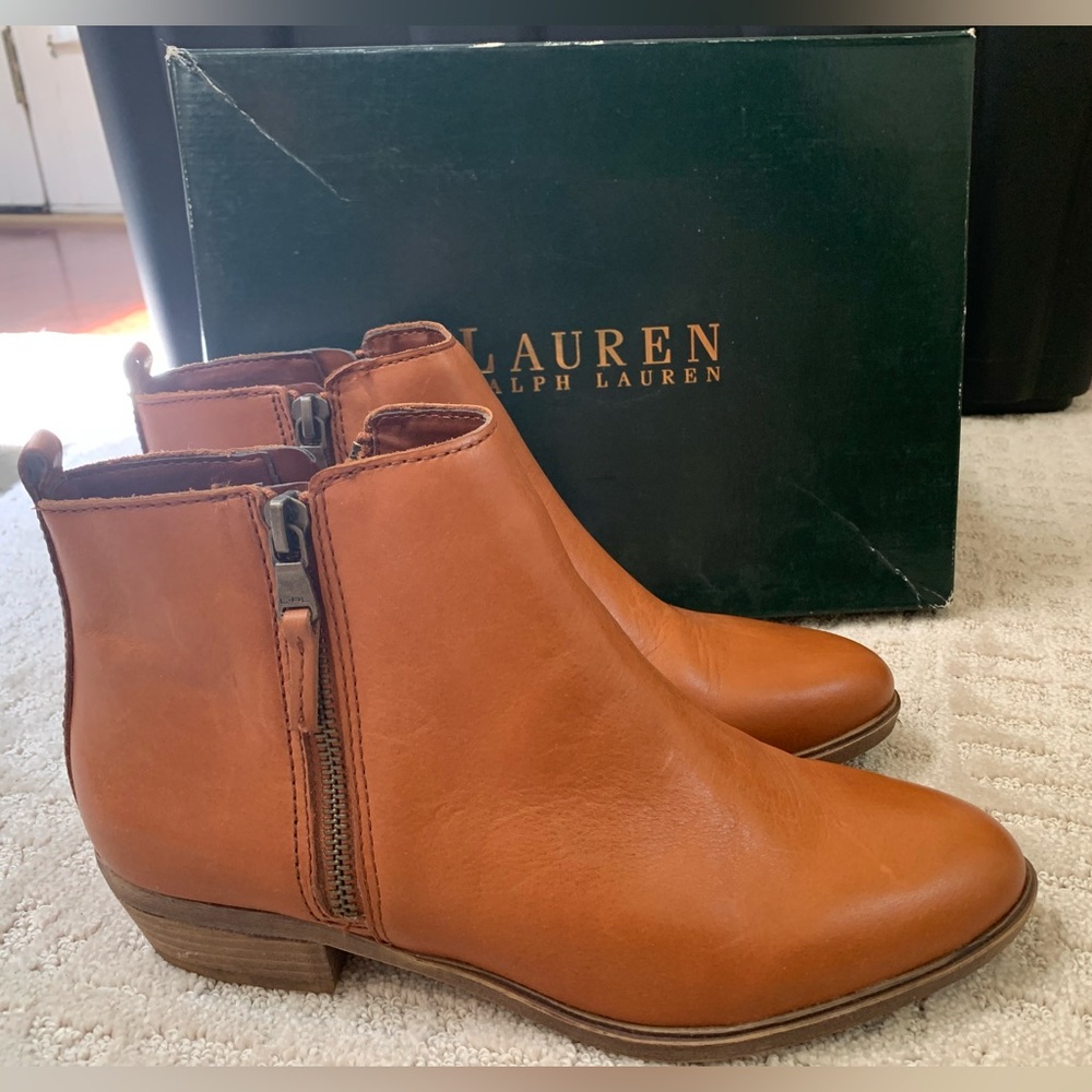 Ralph Lauren Tan Ankle Booties with Side Zipper